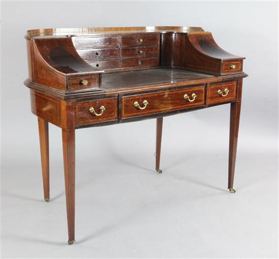 An Edwardian satinwood banded mahogany Carlton House desk, W.4ft D.2ft 1in. H.3ft 3in.